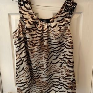 Animal print satin blouse with embellishments on shoulder Sleeveless Never worn